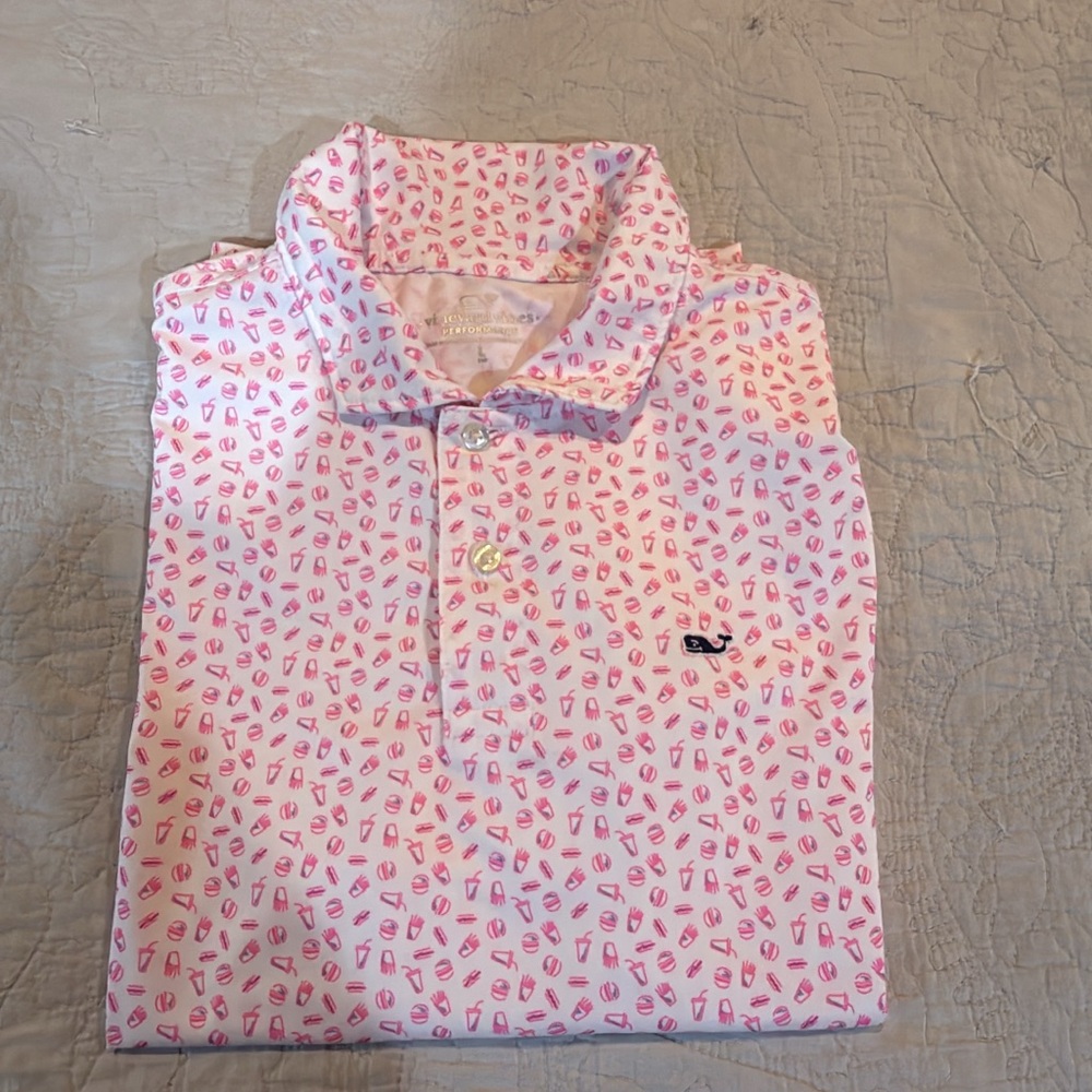 Vineyard Vines Pink and White Polo
